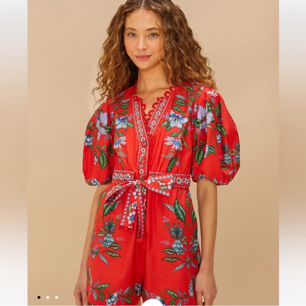 FARM Rio Red Floral Puff-Sleeve Romper - Picture 8 of 9